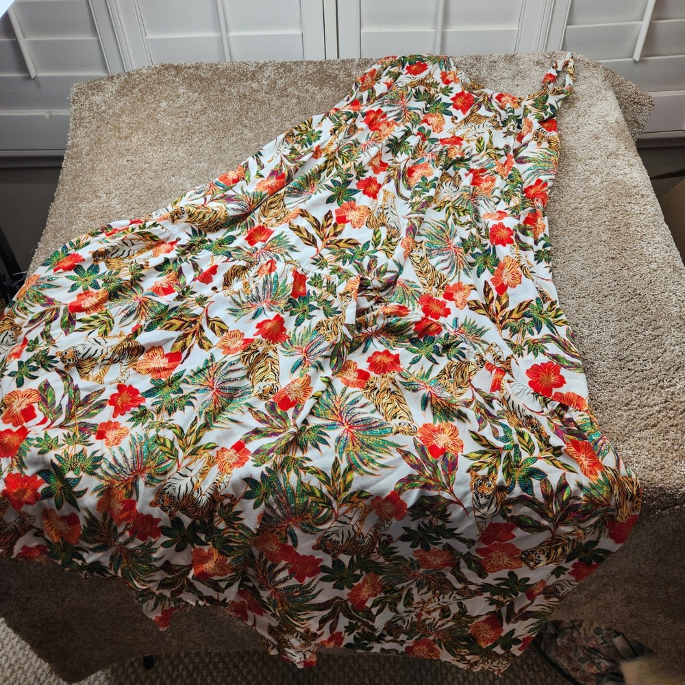 Jessica Simpson Womens 2X Tropical Tiger Floral Tiered Maxi Sundress Pockets